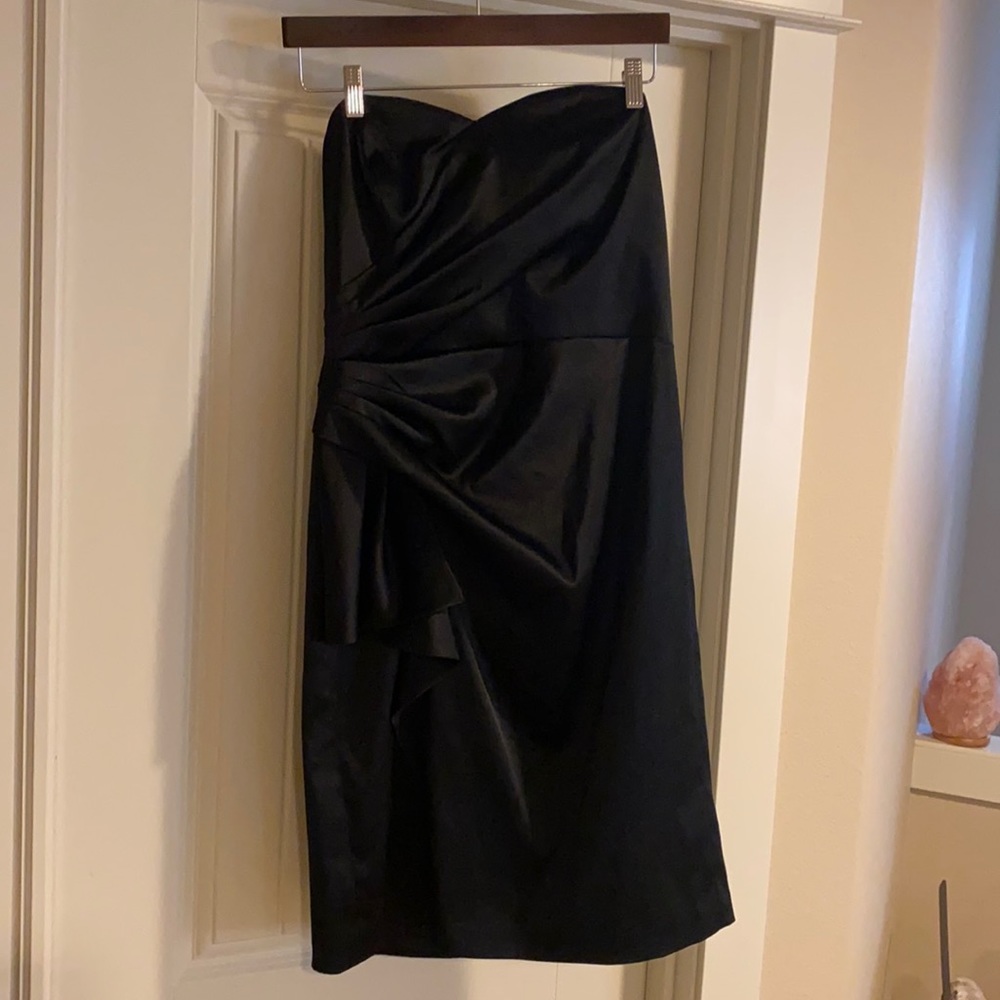 Black satin strapless dress